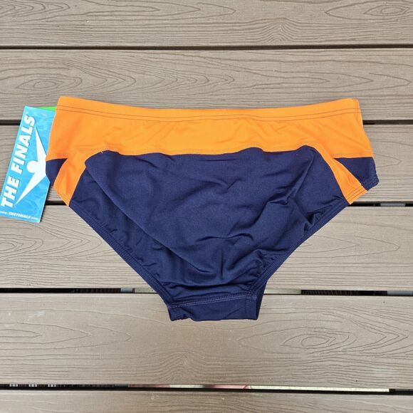 TYR The Finals Shark Splice Orange/Navy Splice Racer Briefs, Boy Sz 26, NEW - Picture 2 of 2